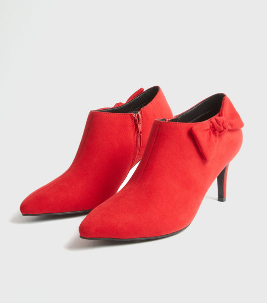 Red Suedette Bow Heeled Shoe Boots