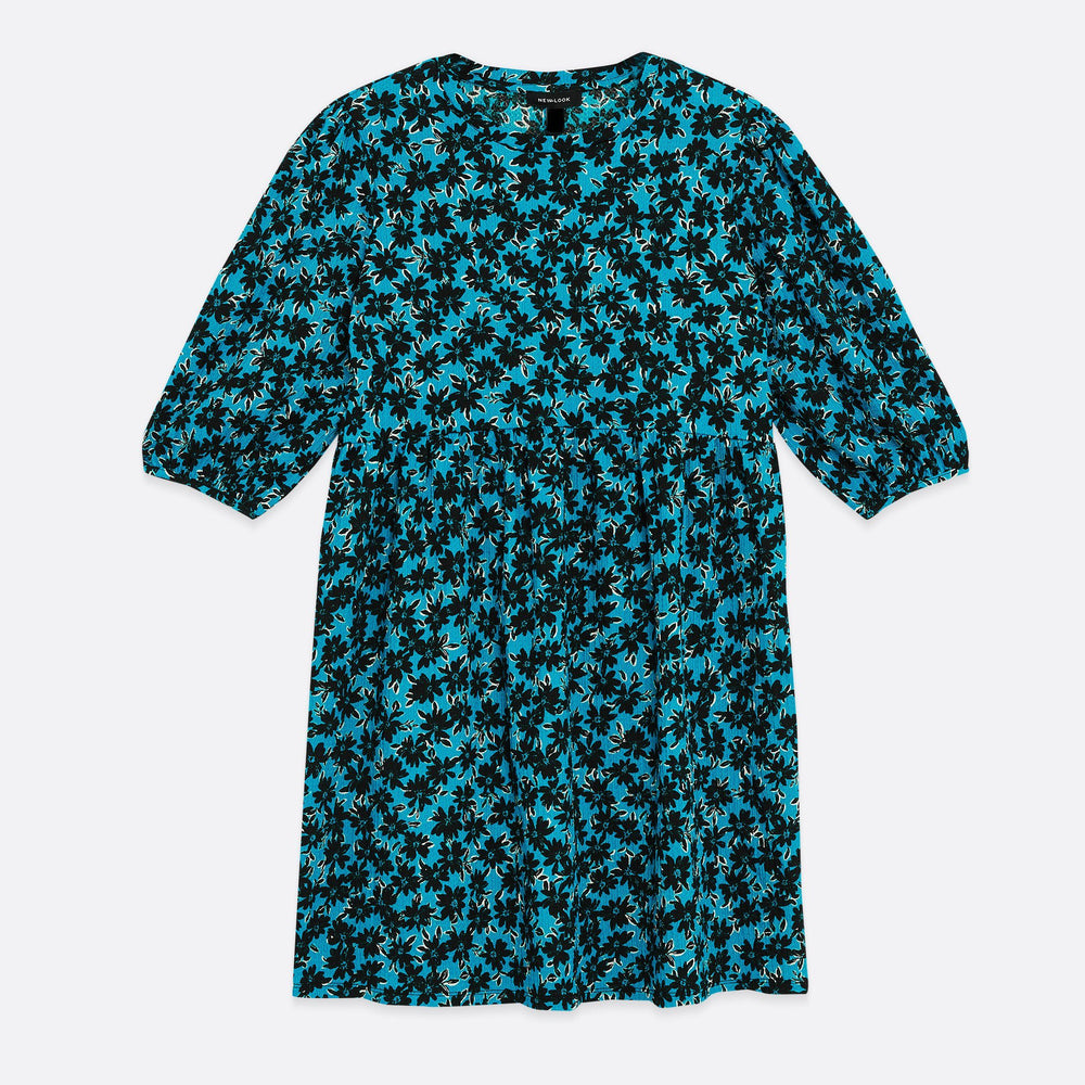 Blue Floral Mini Smock Dress Vendy Blue Floral Mini Smock Dress Vendy