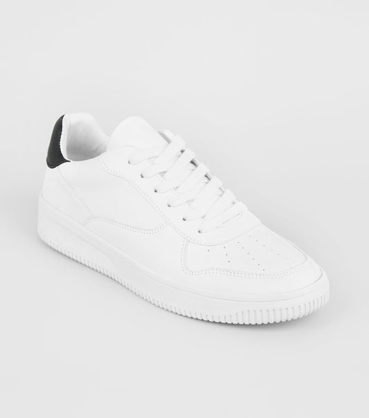 White Leather Look Lace Up Trainers